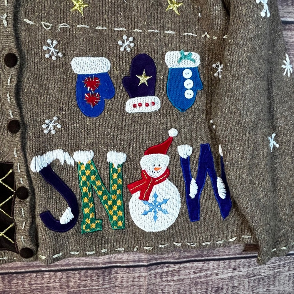 VTG Studio Joy Designers Snowman Ugly Christmas Snowman Sweater Cardigan 2X - Picture 5 of 12
